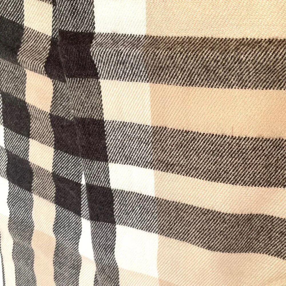 Fraas Plaid Tartan Cashmink Throw Blanket Beige Large Fringe Woven